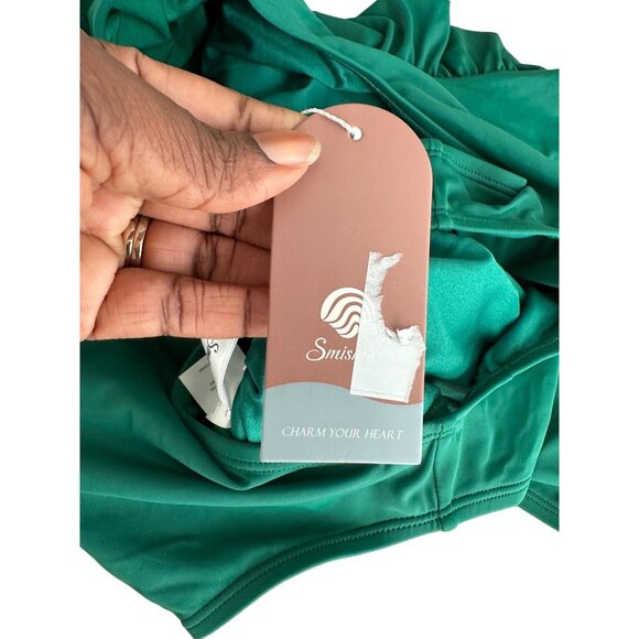 Smismivo Womens Teal One-Piece Swimsuit With Ruched Sides Back Zipper Modest NWT - Picture 3 of 10